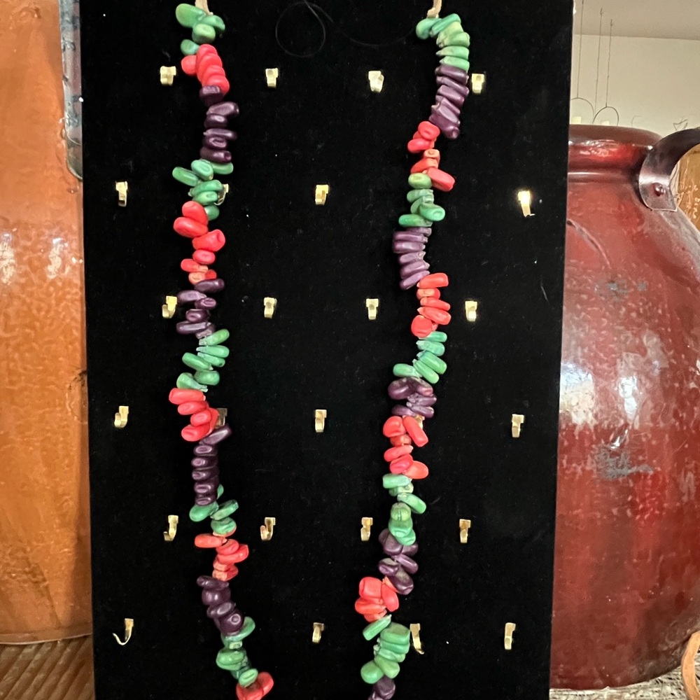 American Native Colorful Corn Beaded Necklaces Set of 2 37” leather strap - Picture 9 of 16
